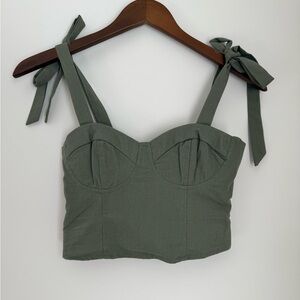 NWOT Light Green Cropped Tank Smocked with Tie Straps XS